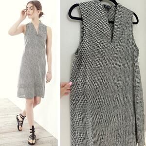 Eileen Fisher Organic Cotton Capsule Minimalist Lagenlook V-Neck Shift Dress M/L